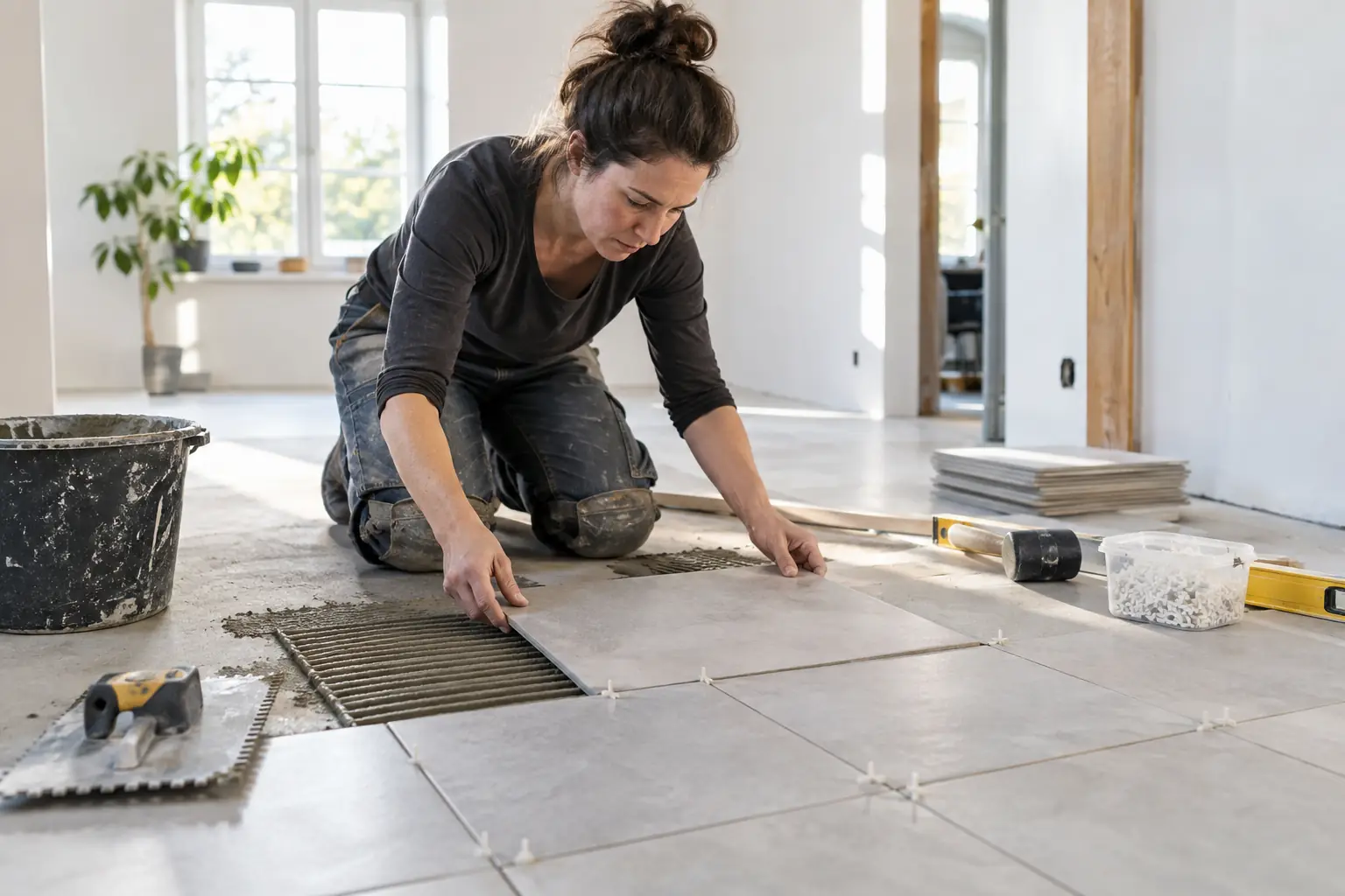 Artisane réalisant les finitions intérieures d’un chantier