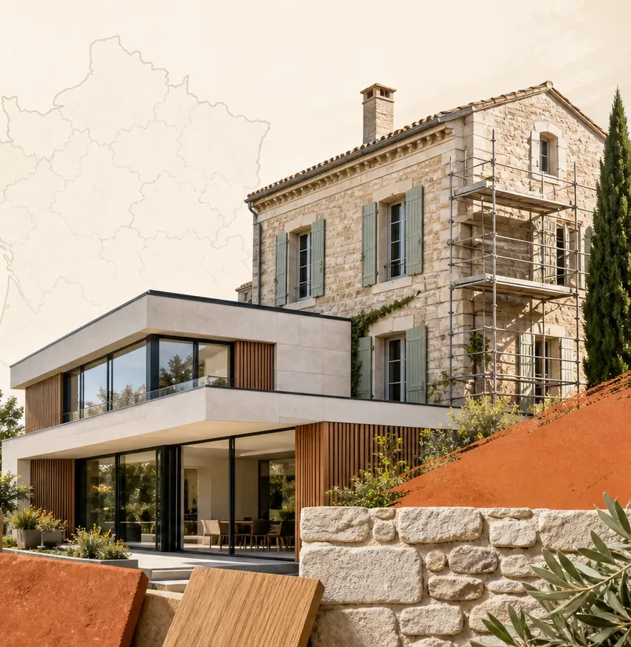 Maison française rénovée associant bâti ancien et extension contemporaine